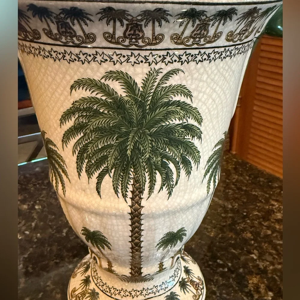 Vintage Palm Beach Chic Ceramic Palm Tree Vase